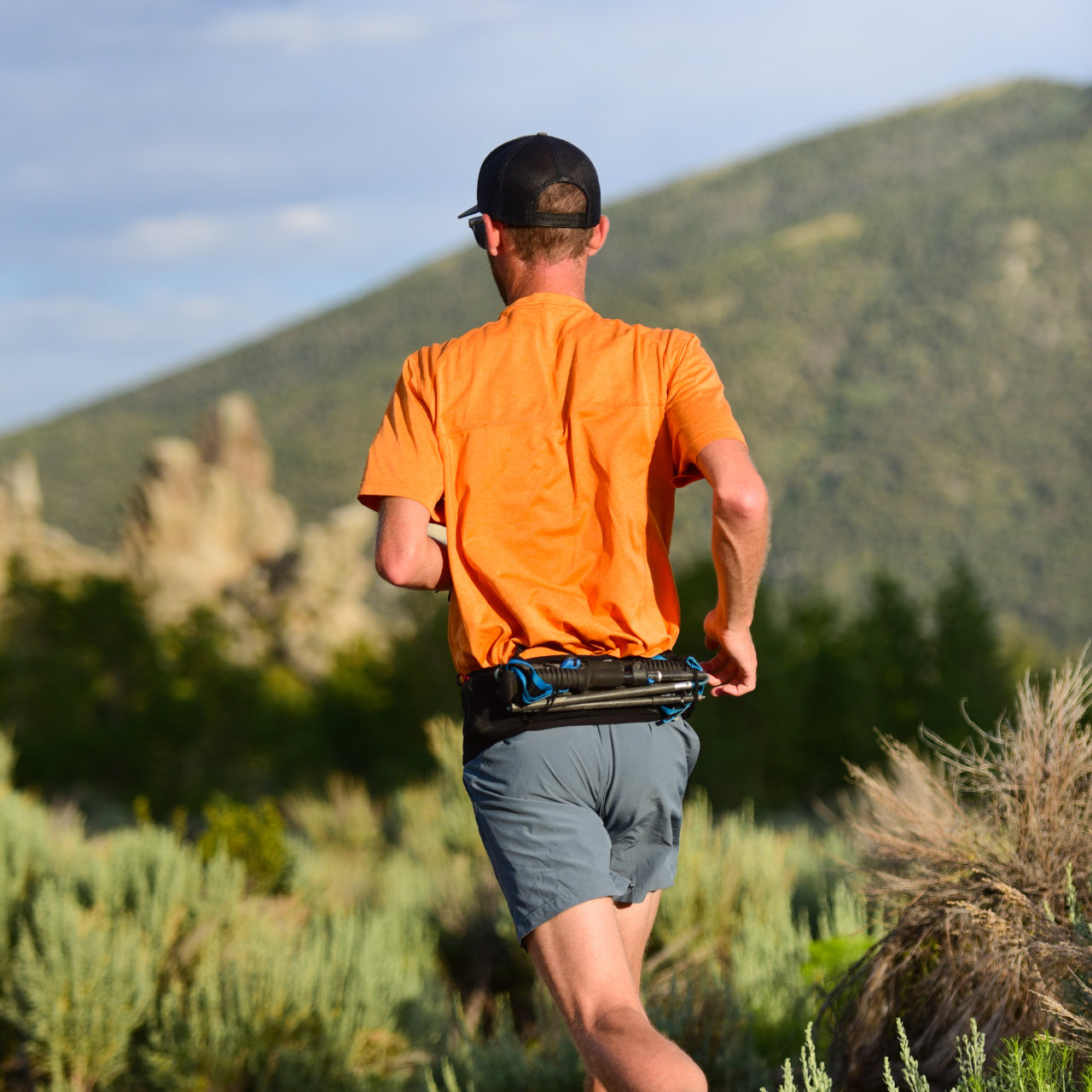 An athlete wearing a waist pack.